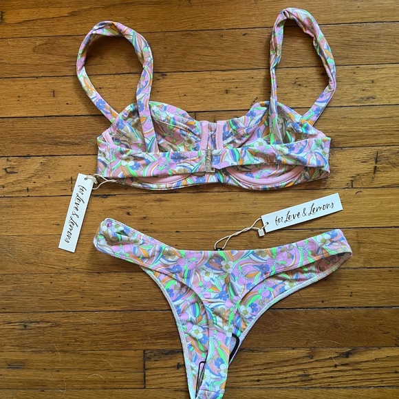 NWT For Love & Lemons Vibrant Neon Floral Underwire Bikini Cheeky Set Size M - Picture 2 of 7
